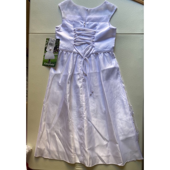 Keepsake Girls White Lace and Sequenced Communion Dress w/ Corset Back - Picture 4 of 5